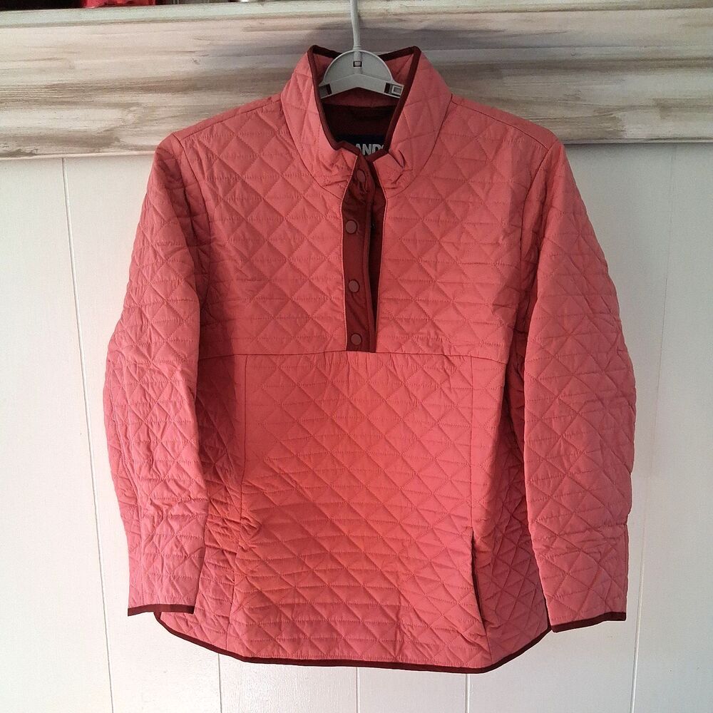 Lands End Insulated Snap Neck Pullover Jacket Womens 2X Pink Primaloft Quilted